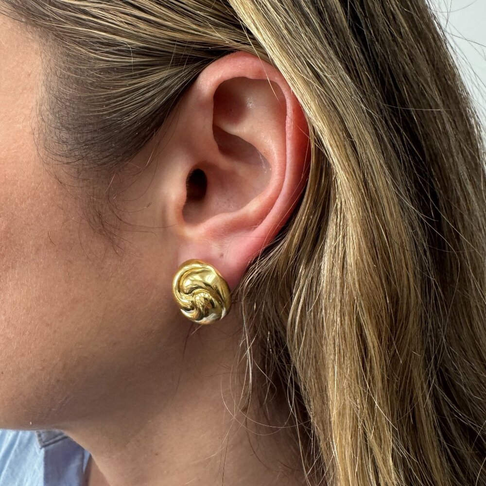 Sculpted Cable Stud Earrings | Sterling Silver & 14K Yellow Gold | 4.9g Textured